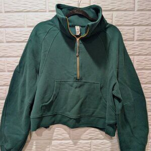 Lululemon Scuba Oversized Funnel Neck Half Zip Storm Teal Gold Accent Sz XL/XXL
